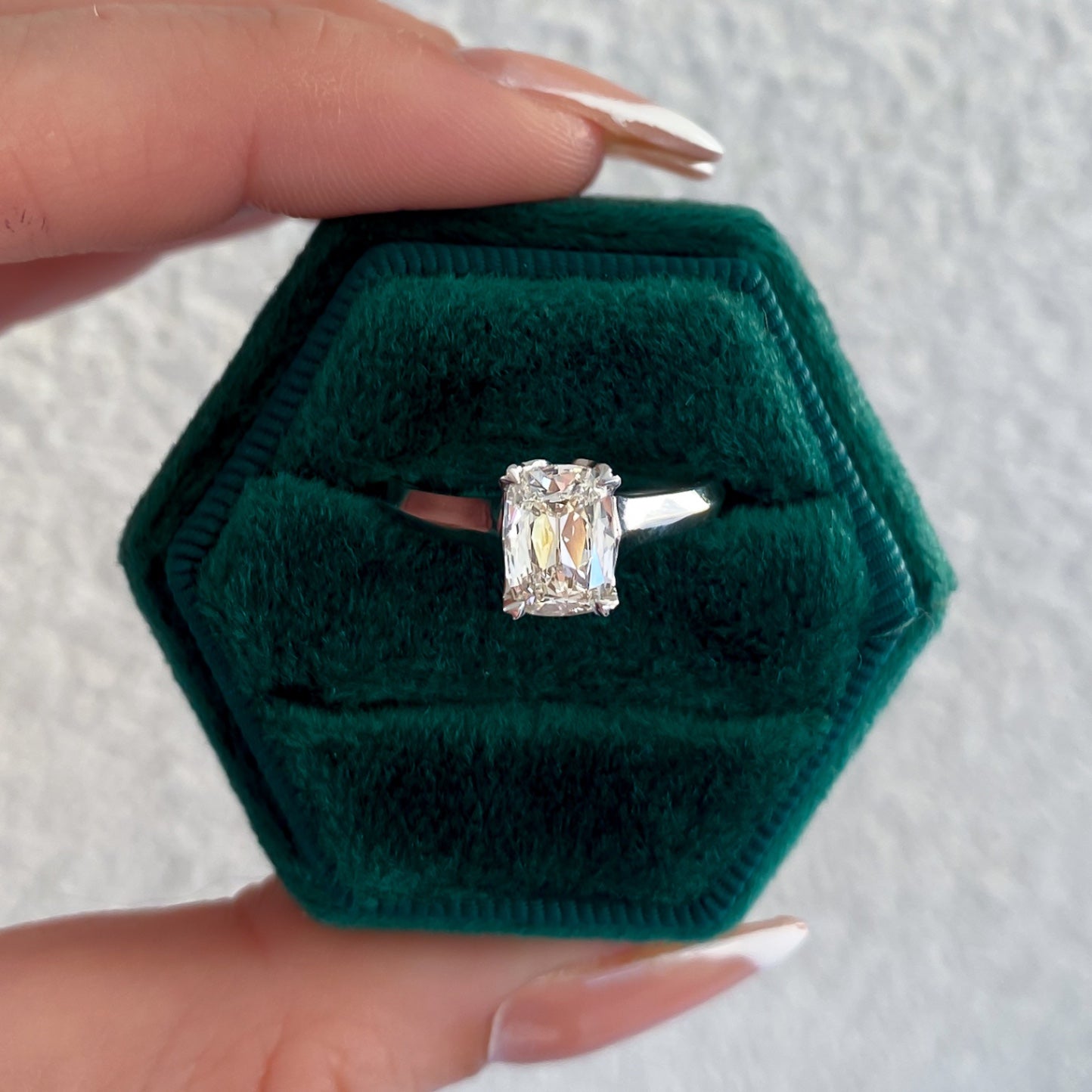 Elongated Antique Cushion Cut Natural Diamond Solitaire Engagement Ring, 1.04 CTTW - Carter's Collective Fine Jewelry