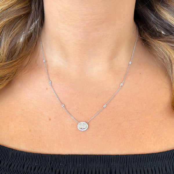 Natural Oval Diamond Pendant with Diamond Accented Chain Necklace