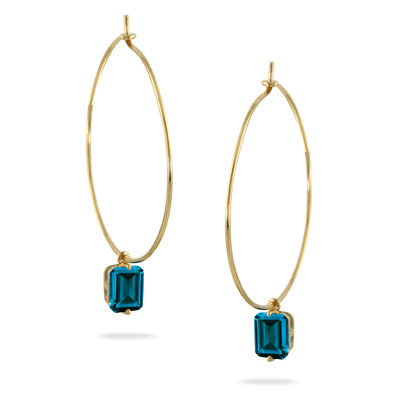 Hoop Earrings with London Blue Topaz Dangle Charms