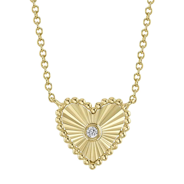 Fluted Heart with Bezel Diamond Accent Necklace