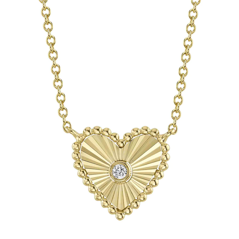 Fluted Heart with Bezel Diamond Accent Necklace