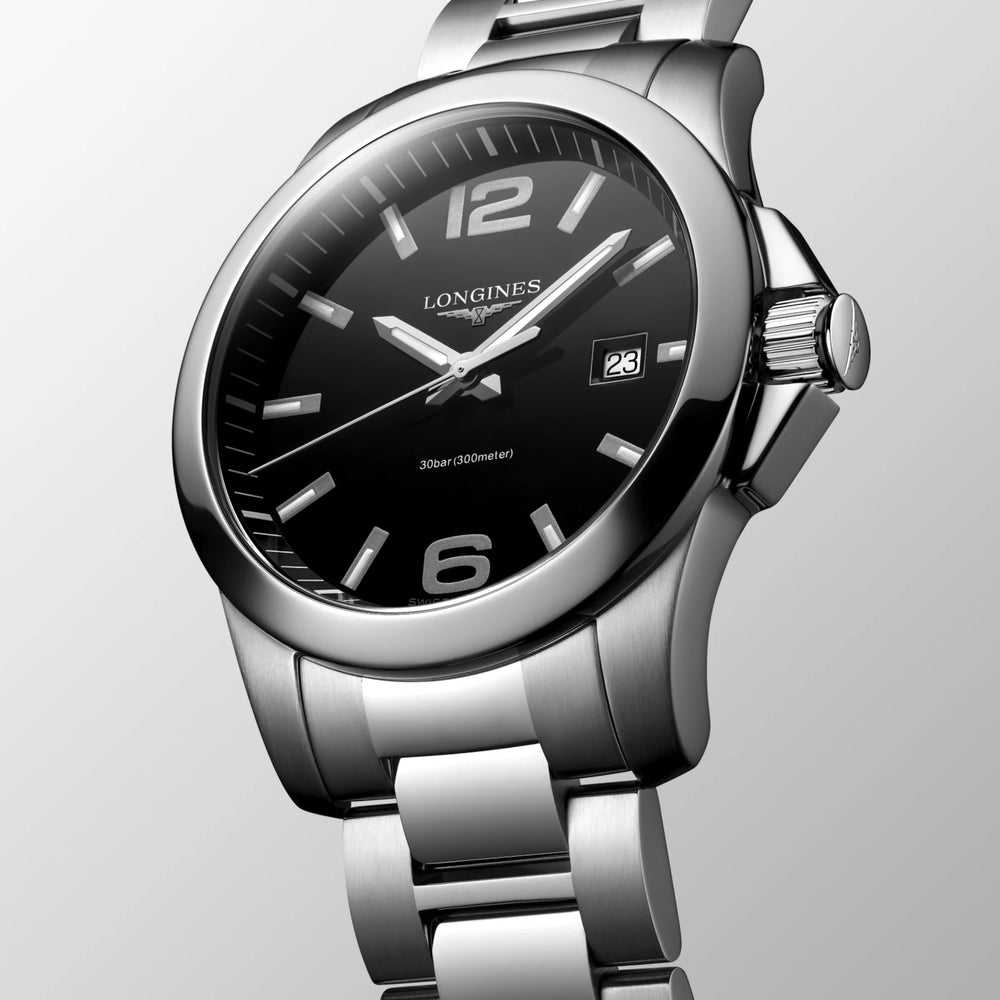 
                  
                    Longines "Conquest" Watch with Quartz & Polished Black Dial, 41mm - Carter's Collective Fine Jewelry
                  
                
