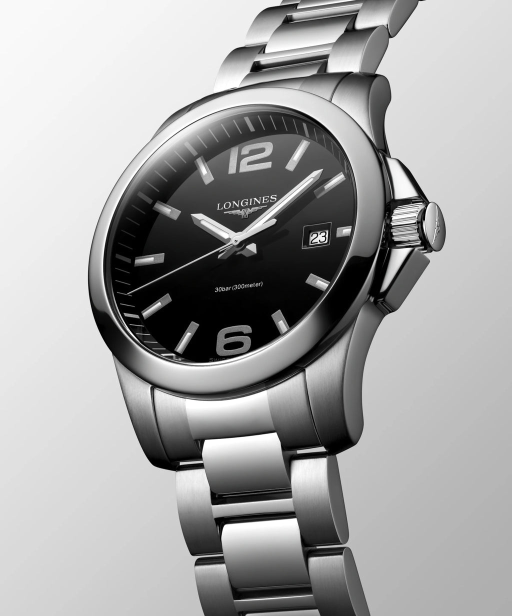 Longines "Conquest" Watch with Quartz & Polished Black Dial, 41mm - Carter's Collective Fine Jewelry