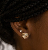 Fluted Heart with Bezel Diamond Accent Stud Earrings