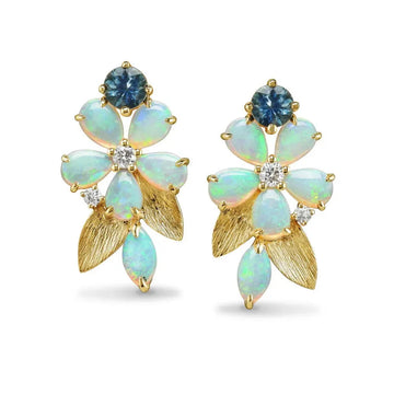 Australian Opal and Montana Sapphire Flower Earrings - Carter's Collective Fine Jewelry