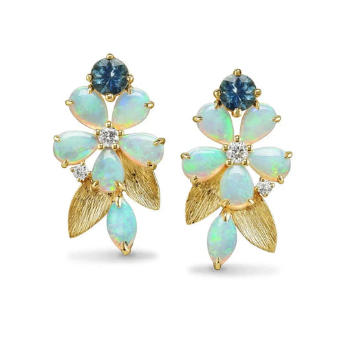 Australian Opal and Montana Sapphire Flower Earrings - Carter's Collective Fine Jewelry