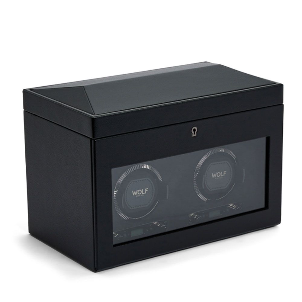 British Racing Black Double Watch Winder with Storage - Carter's Collective Fine Jewelry