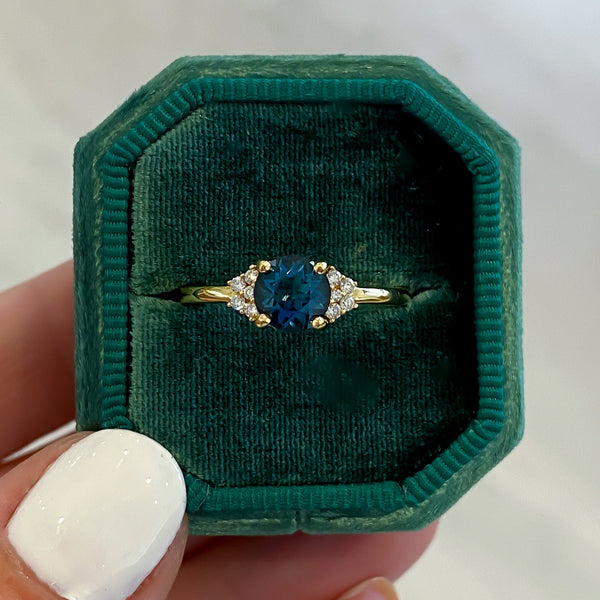 Round London Blue Topaz Gemstone Engagement Ring with Diamond Round Accents