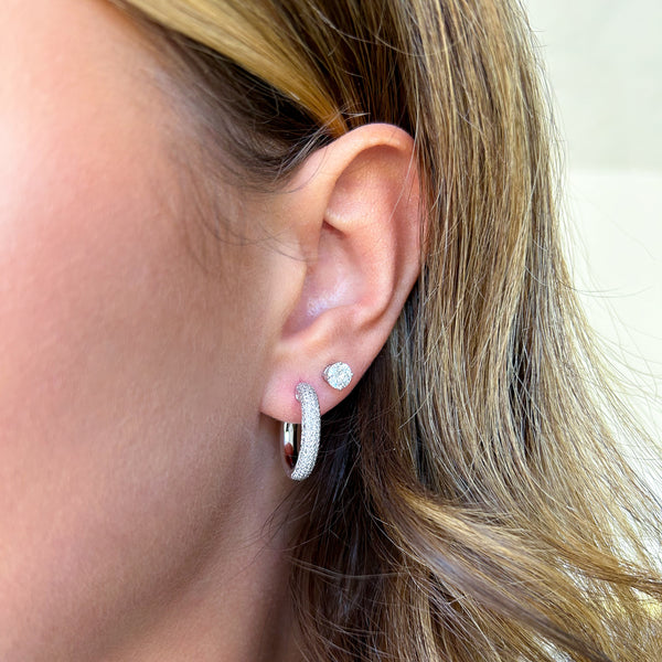 Pave Diamond Round Hoop Earrings