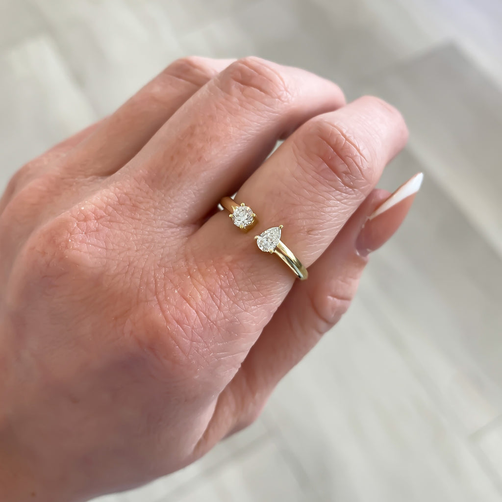 Pear and Round Cut Natural Diamond Toi Et Moi Open Design Ring - Carter's Collective Fine Jewelry