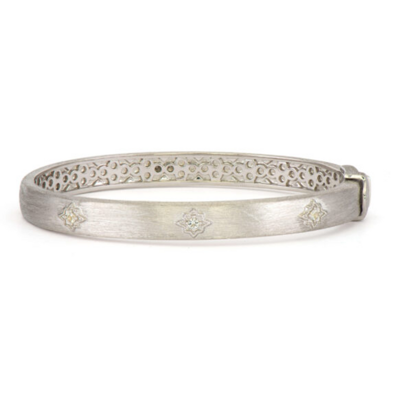 Mixed Metal Wide Moroccan Bangle Bracelet with Diamond Accents