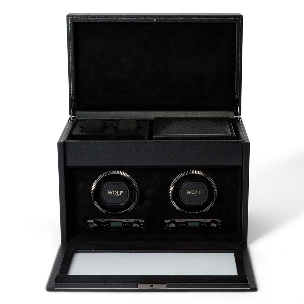 British Racing Black Double Watch Winder with Storage - Carter's Collective Fine Jewelry