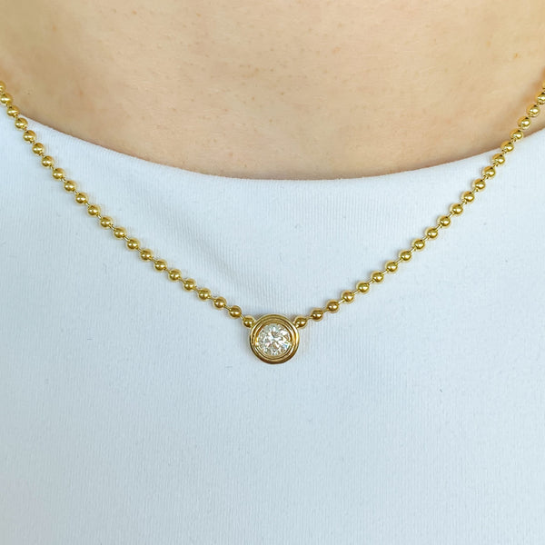 Double Bezel Diamond Pendant with Beaded Chain