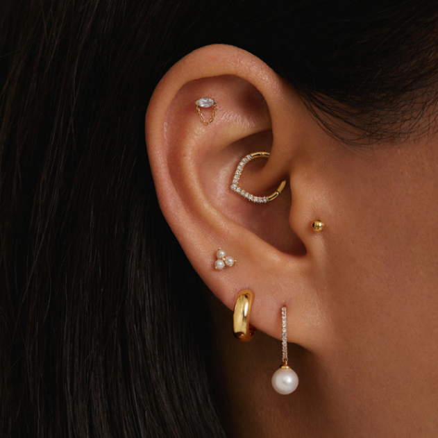 Etta Triple Pearl Piercing Stud Earring (Single) - Carter's Collective Fine Jewelry