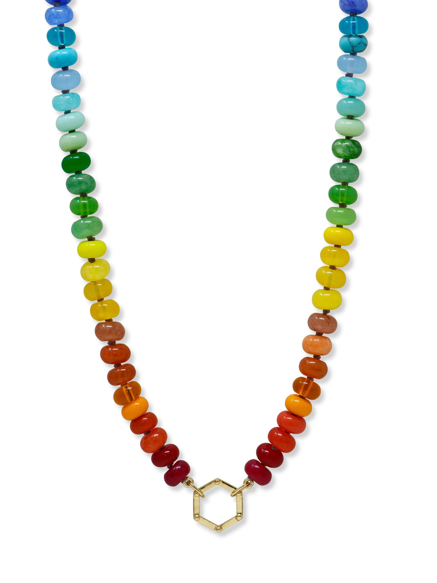 Rainbow Jade Necklace with Hexagon Story Catcher - Carter's Collective Fine Jewelry