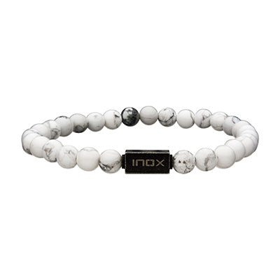 Men's White Howlite Gemstone Bead Bracelet with Steel Clasp