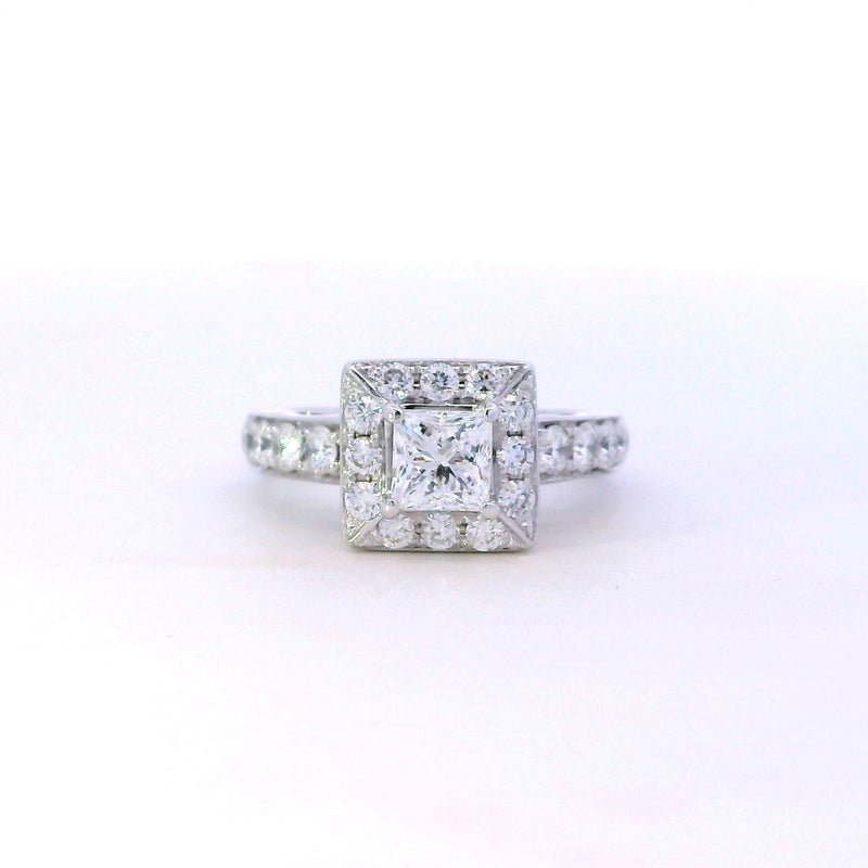 Previously Loved Princess Cut Natural Diamond Engagement Ring with Diamond Halo