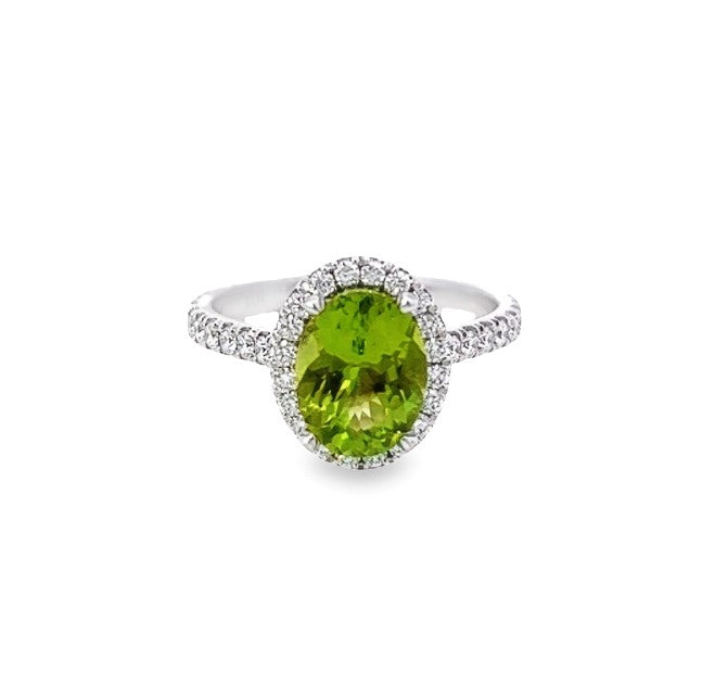 "Lily" Oval Peridot Diamond Halo Ring