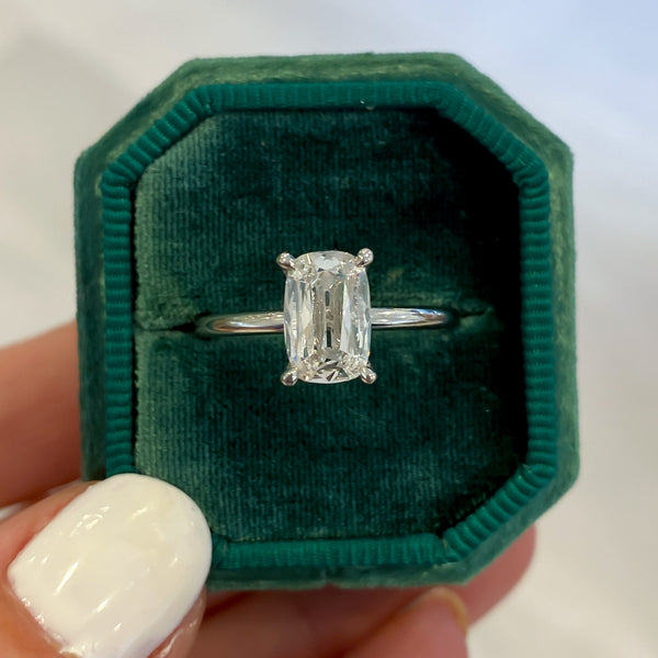 Azalea Elongated Antique Cushion Diamond Hidden Halo Engagement Ring