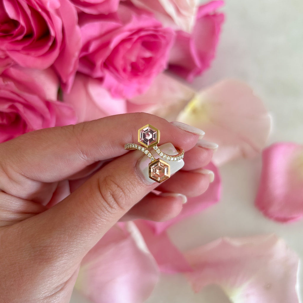 Hexagon Shape Pink Sapphire Two Stone Ring - Carter's Collective Fine Jewelry