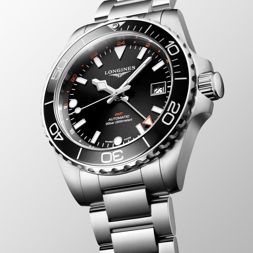 Longines "Hydroconquest GMT" Watch - Stainless Steel with Sunray Black Dial, 41mm - Carter's Collective Fine Jewelry