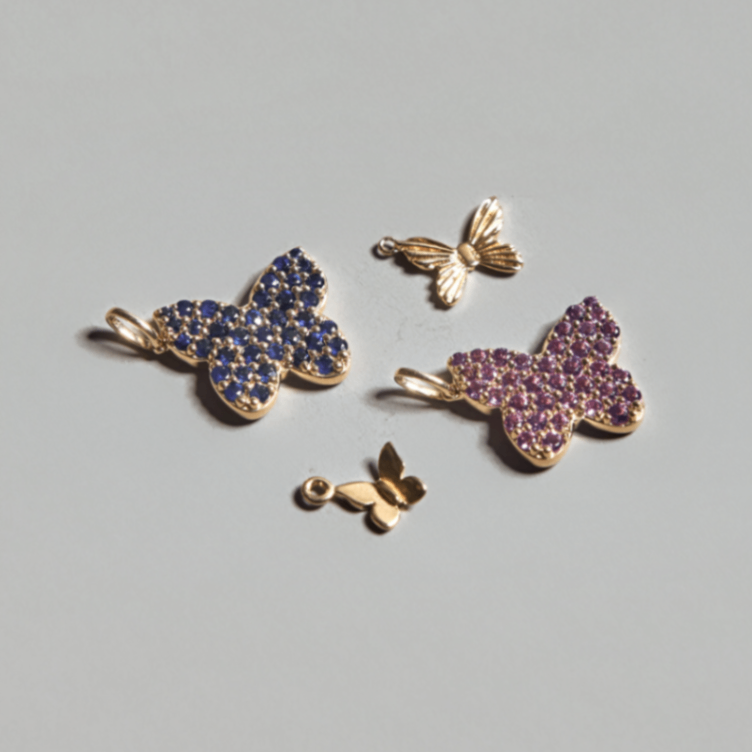 Classic Blue Sapphire Gemstone Pave Butterfly Charm - Carter's Collective Fine Jewelry
