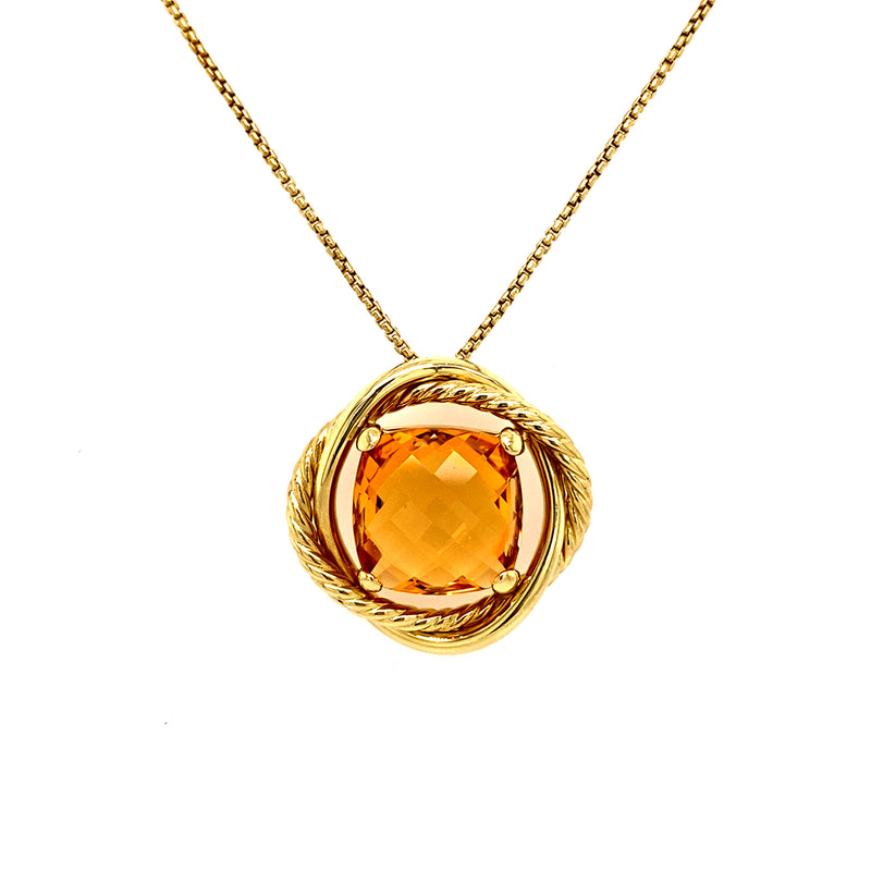 Previously Loved Citrine Cushion Pendant with Rope Halo
