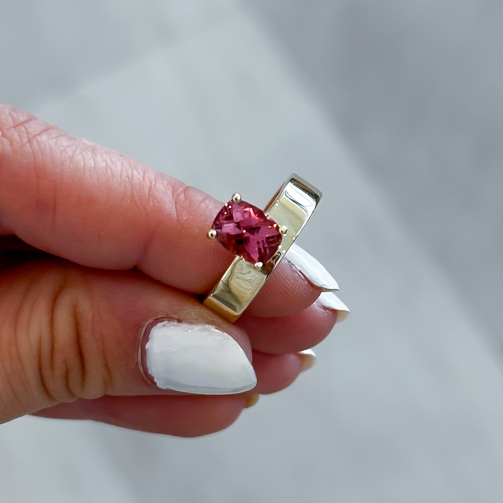 Cushion Shape Pink Tourmaline Offset Wide Cigar Band Ring Carter s Collective Fine Jewelry