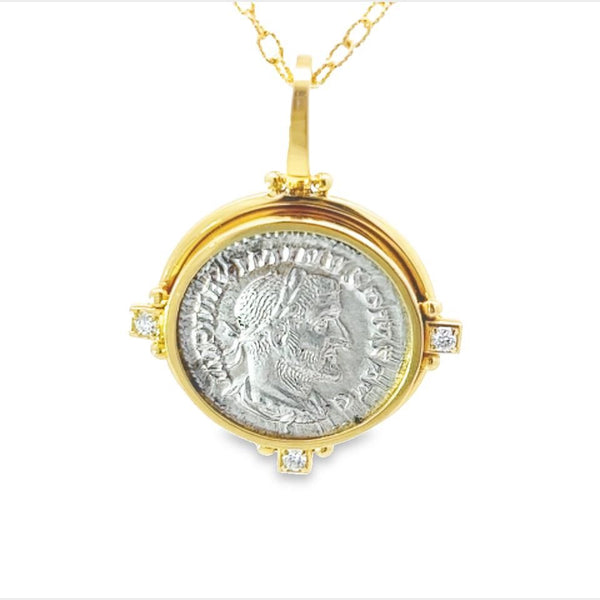 Maximinus I Roman Empire Ancient Coin Charm Pendant with Diamond Accents