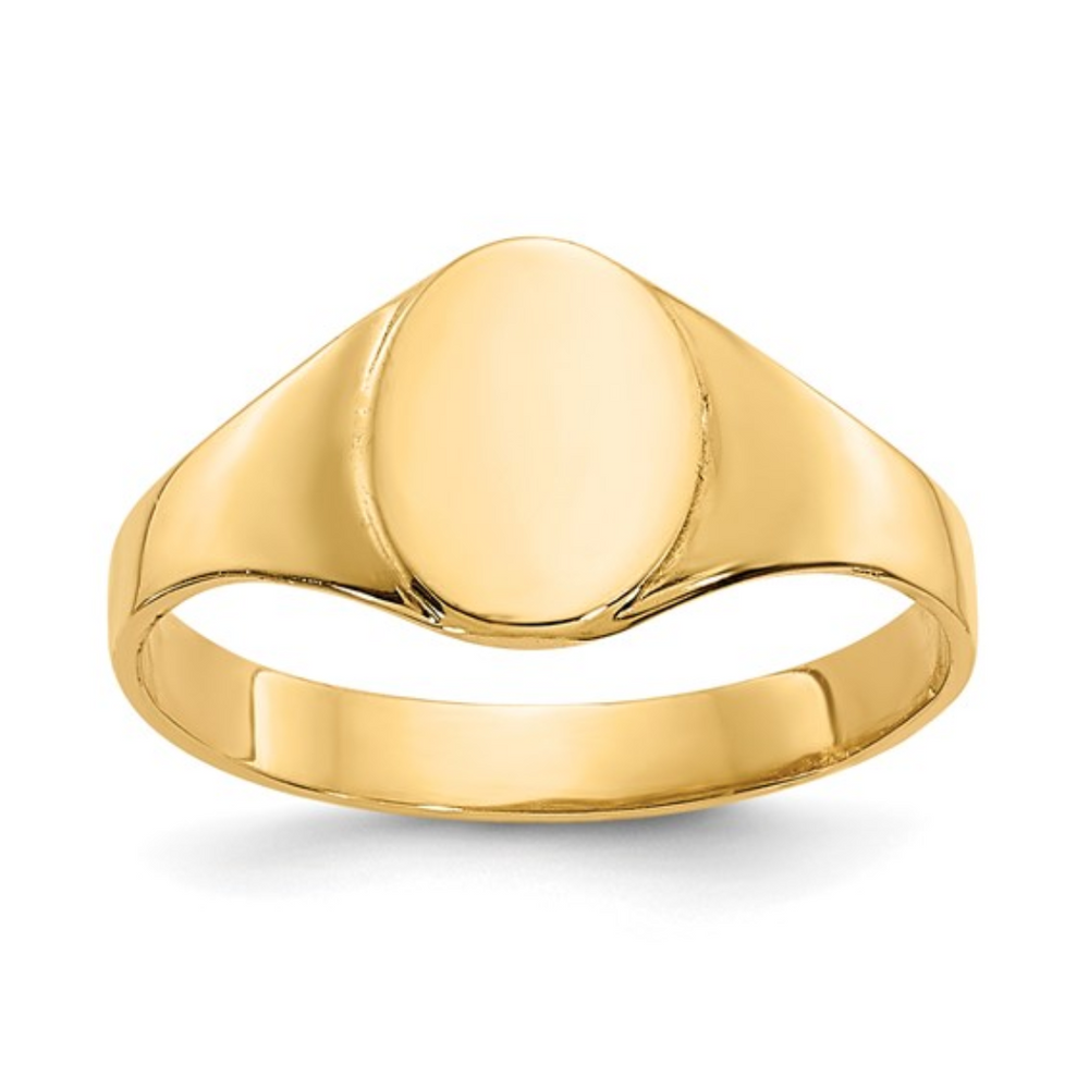 14K Yellow Gold Engravable Oval Signet Baby Ring (Engraving Included)