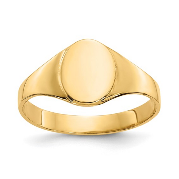 14K Yellow Gold Engravable Oval Signet Baby Ring (Engraving Included)