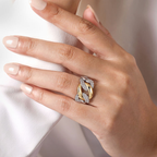 Sterling Silver and 14 Karat Yellow Gold Beaded Bujukan Chain Link Tow-Tone Ring - Last Chance - Carter's Collective Fine Jewelry