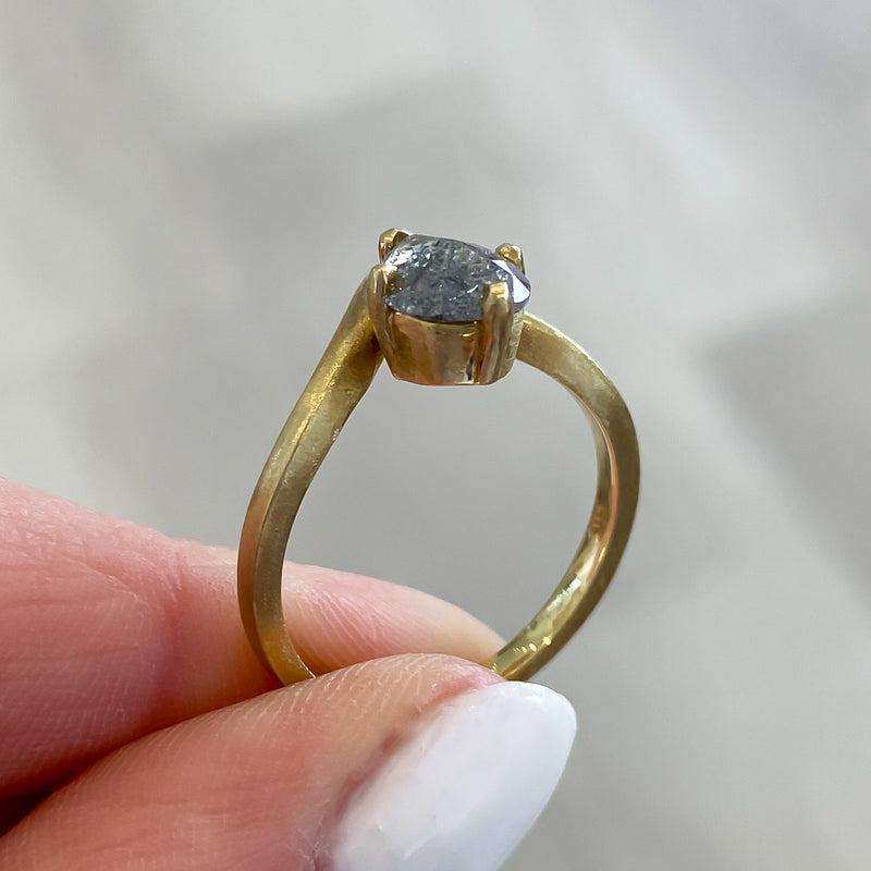 Indigo Pear Salt and Pepper Diamond Engagement Ring
