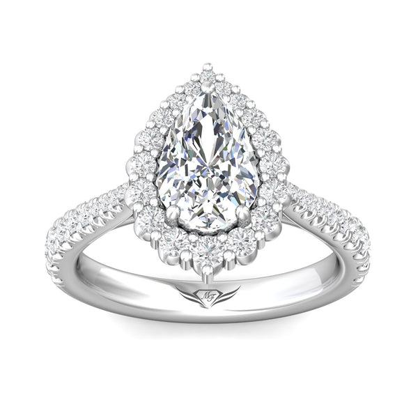 Camellia Pear Diamond Halo Semi Mounted Engagement Ring (DOES NOT INCLUDE CENTER STONE)