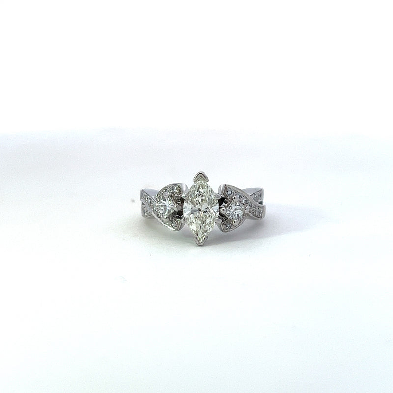 Previously Loved Marquise Three Stone Twist Engagement Ring with Matching Diamond Guard Band