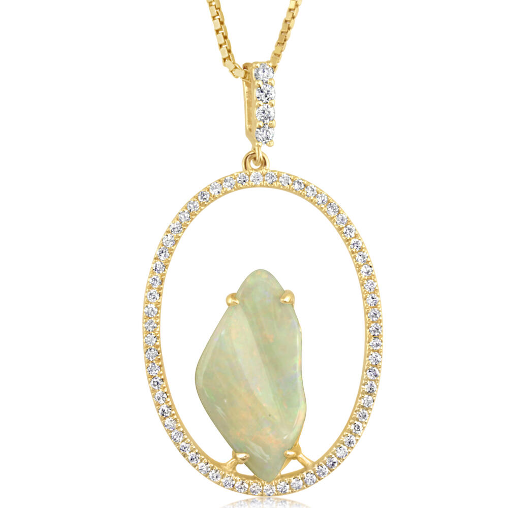 Australian Opal with Open Diamond Halo Drop Pendant