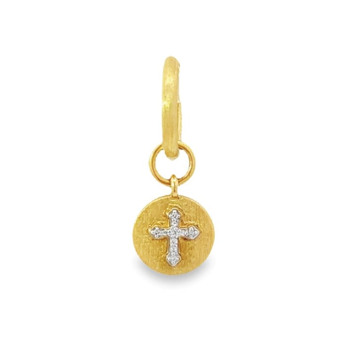 Petite Diamond Cross Circle Charm (Single)