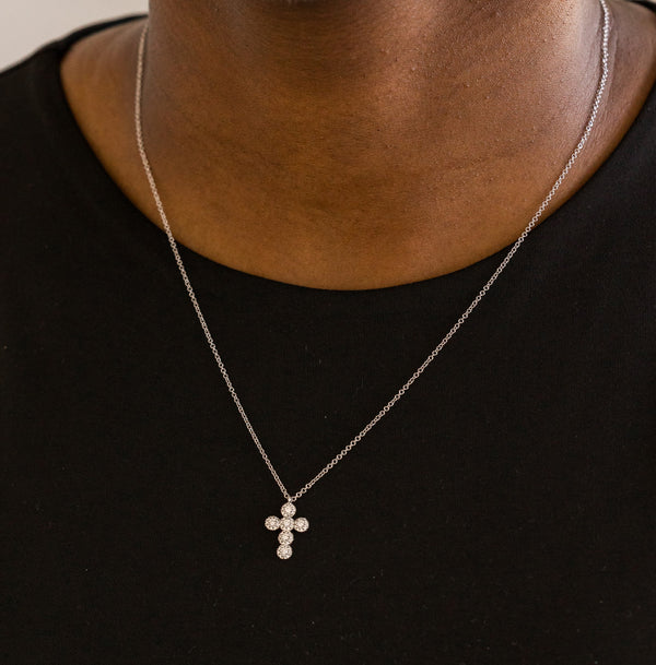 Round Diamond Halo Cross Necklace