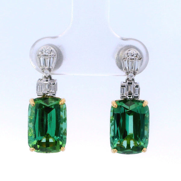 Antique-Inspired Cushion Shape Green Tourmaline & Diamond Accent Dangle Earrings