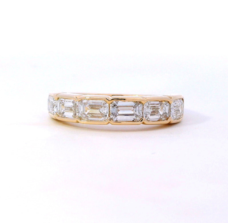 East to West Bezel Set Emerald Cut Diamond Half Eternity Stackable Band