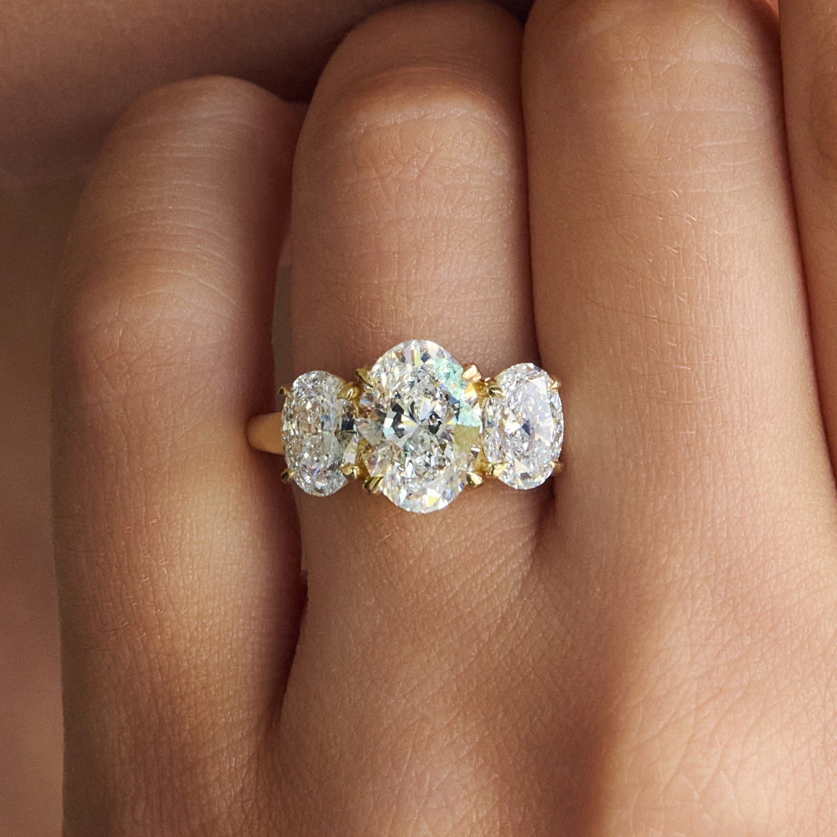 Magnolia Oval Cut Three Stone Lab Grown Diamond Engagement Ring, 3.64 CTTW - Carter's Collective Fine Jewelry