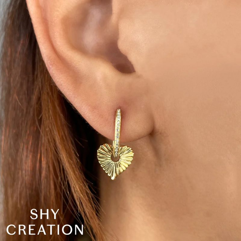 Fluted Heart with Diamond Accent Charm Earrings