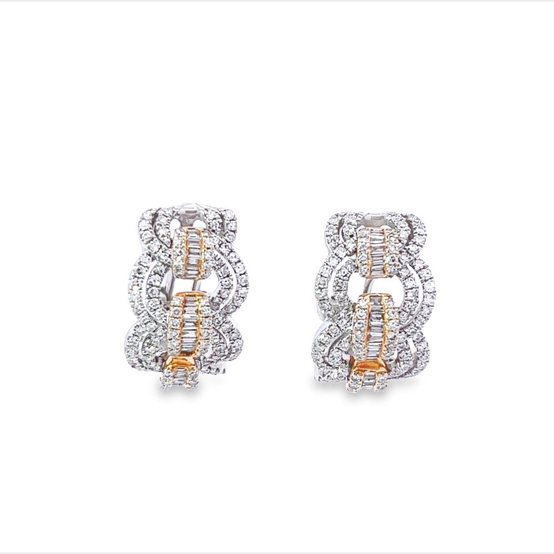 Previously Loved Two Toned Baguette and Round Diamond Earrings