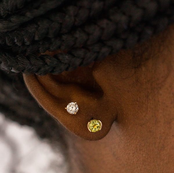 Peridot Gemstone Half Bezel Stud Earrings (Pair)
