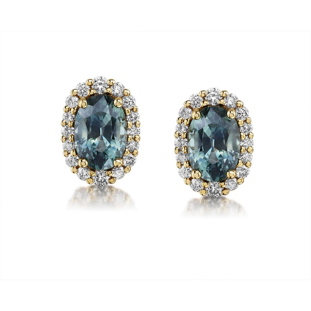 14K Yellow Gold Montana Sapphire Earrings with Diamond Accents