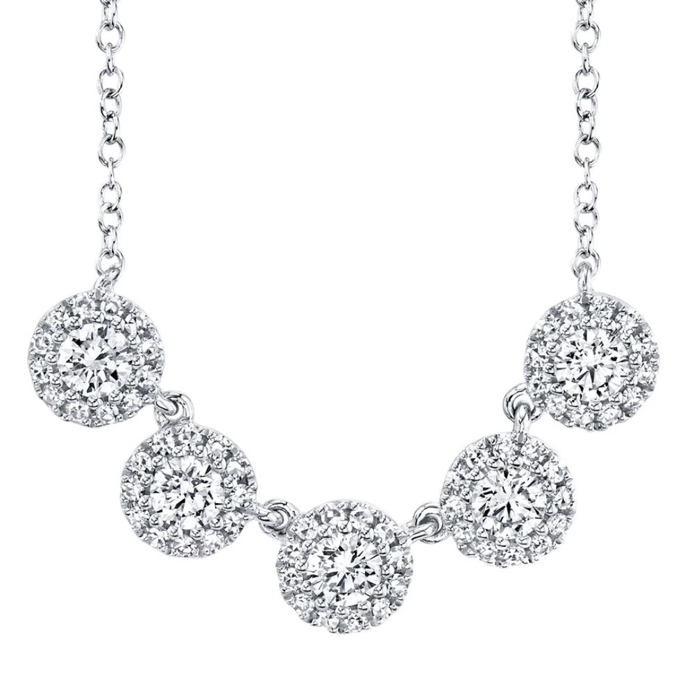 Five Halo Diamond Station Necklace