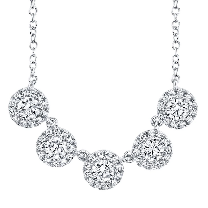 Five Halo Diamond Station Necklace