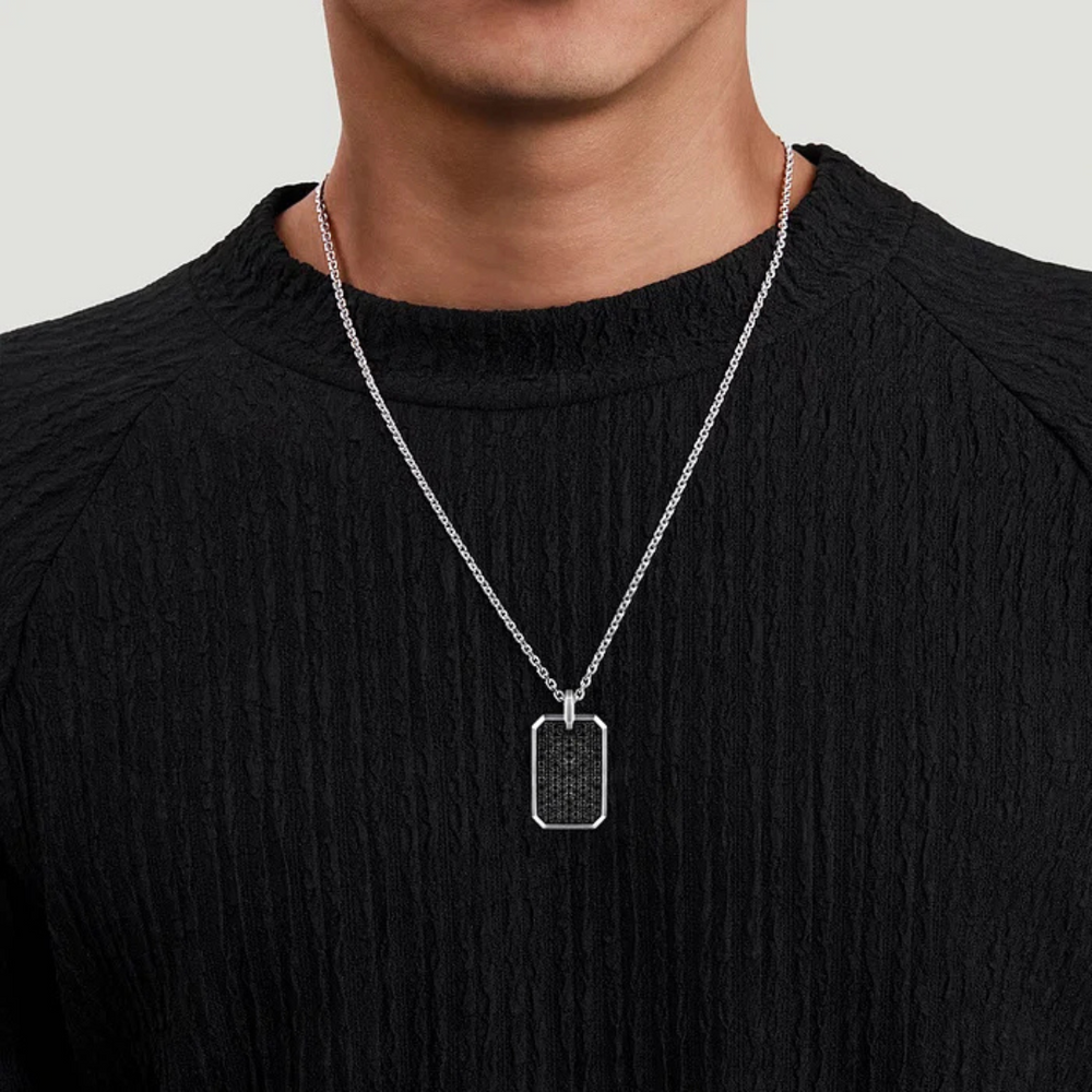 Sterling Silver Black Spinel Dog Tag Pendant