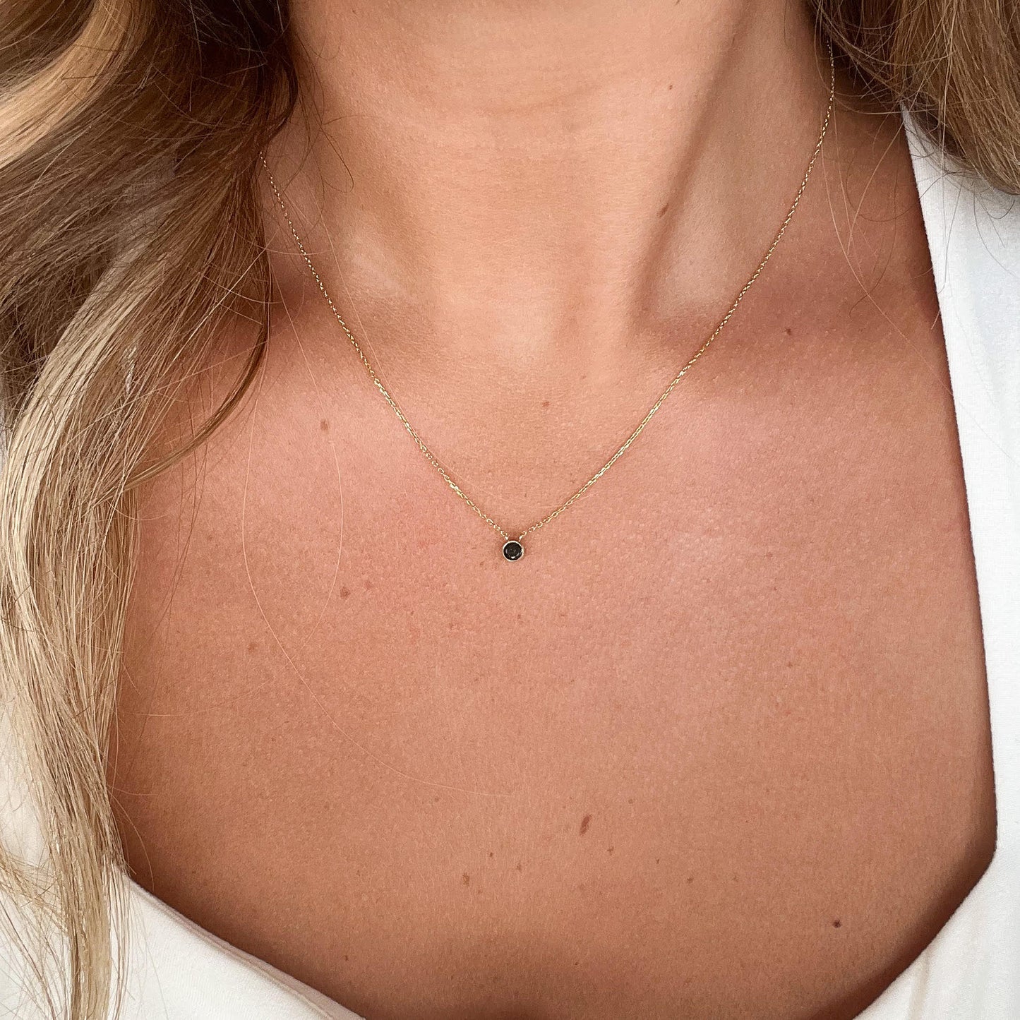 Bezel Set Round Black Diamond Necklace