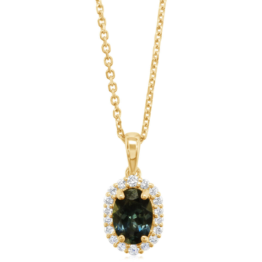 14K Yellow Gold Montana Sapphire Pendant with Diamond Accents